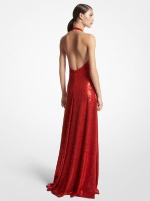 Neckholder-Abendkleid aus Stretch-Jersey mit von Hand aufgestickten Pailletten image number 1