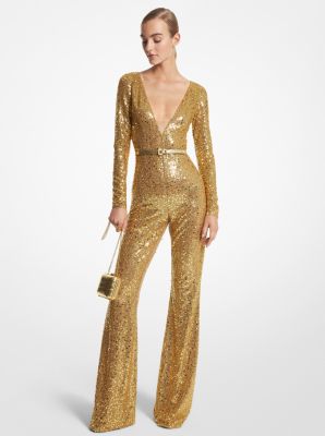 Hand-Embroidered Paillette Stretch Tulle Jumpsuit | Michael Kors