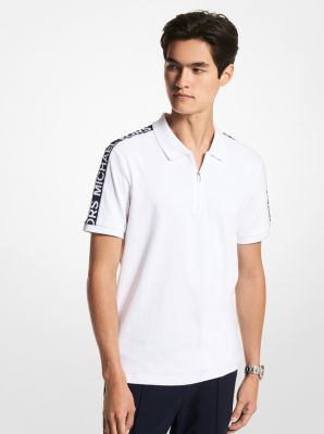 Polo en coton avec demi-zip et bande à logos image number 0