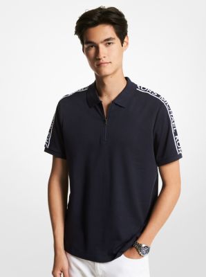 Logo Tape Cotton Half-Zip Polo Shirt | Michael Kors