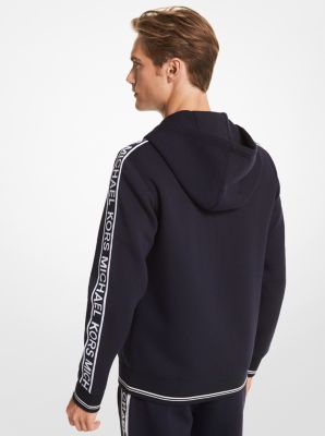 Chandail &agrave; capuchon en tissu scuba &agrave; bande &agrave; logo et &agrave; demi-fermeture &eacute;clair