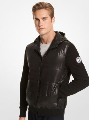 Michael Kors Long Sleeve Mixed Media Hooded Jacket