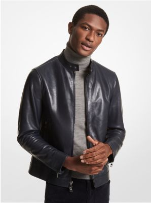 Michael kors men's on sale leather racer jacket