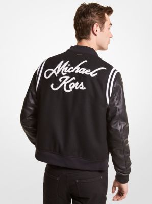 Wool Blend and Leather Baseball Jacket | Michael Kors Canada