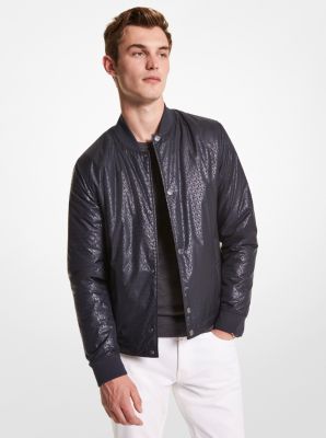 Off-White - Black leather bomber jacket with embossed logo