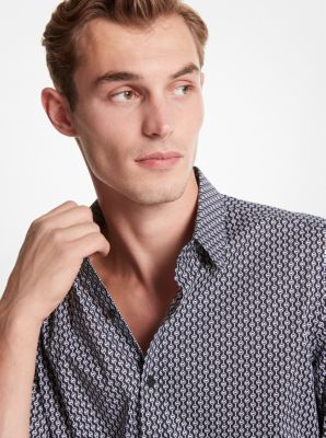 Camicia slim-fit in cotone stretch con ciondolo mini con logo in NERO | Michael Kors