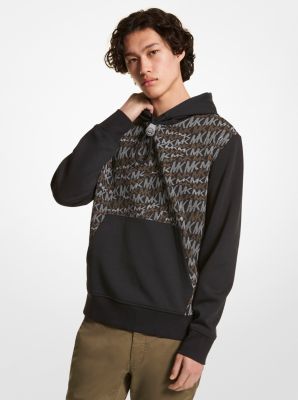 Animal Logo Print Cotton Blend Hoodie in BLACK | Michael Kors