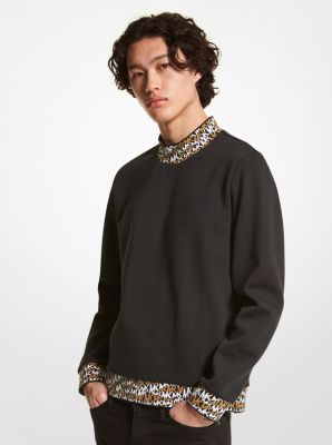Pull molletonn&eacute; en m&eacute;lange de coton &agrave; garniture &agrave; imprim&eacute; animalier &agrave; logo in NOIR | Michael Kors