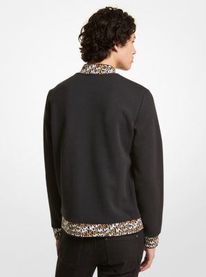Pull molletonn&eacute; en m&eacute;lange de coton &agrave; garniture &agrave; imprim&eacute; animalier &agrave; logo in NOIR | Michael Kors