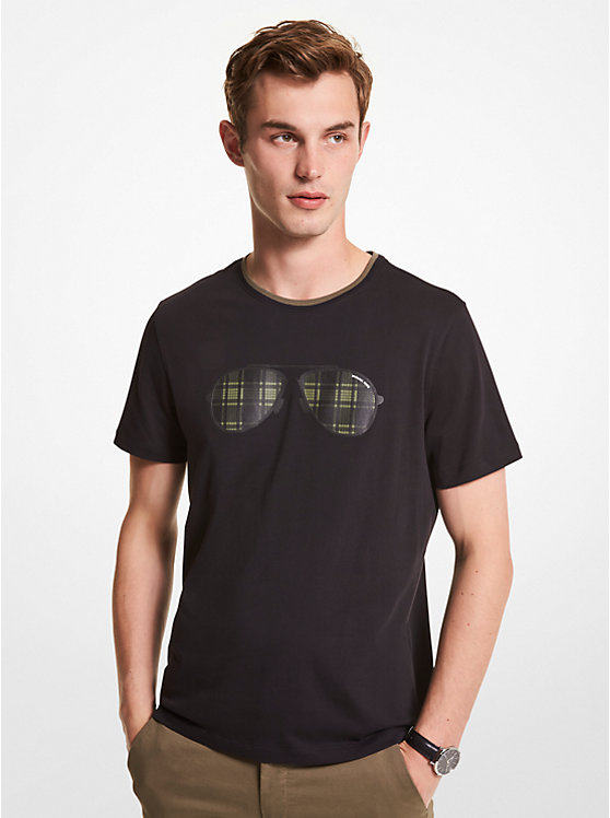 T-shirt en coton à imprimé de lunette d'aviateur à carreaux image number 0