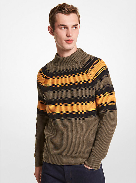 Mock-Neck Striped Ribbed Knit Sweater image number 0
