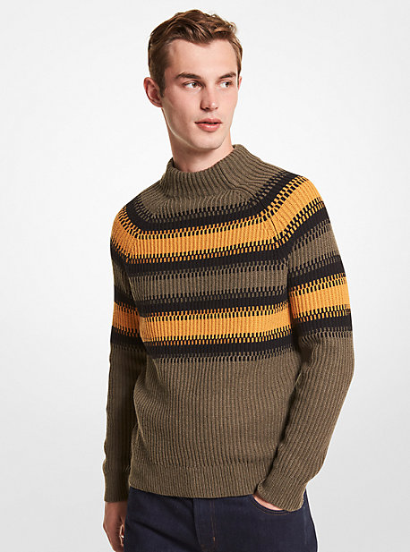 Mock-Neck Striped Ribbed Knit Sweater | Michael Kors