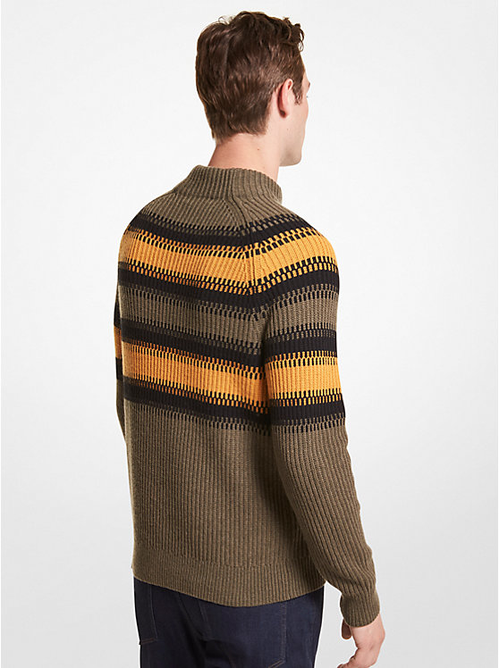 Mock-Neck Striped Ribbed Knit Sweater image number 1