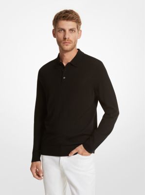 mkcamisola polo em lã merino - preto - michael kors