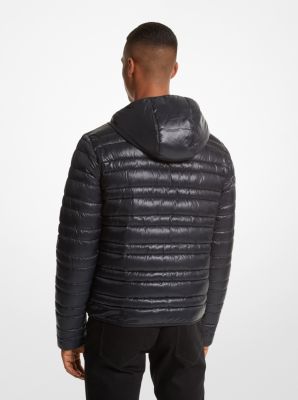 Monogram Leather Hooded Down Jacket - Luxury Grey