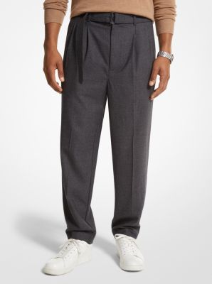 Stretch Wool Flannel Belted Trousers