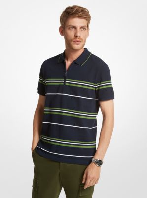 Striped Textured Cotton Blend Polo Shirt image number 0