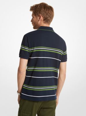 Striped Textured Cotton Blend Polo Shirt image number 1