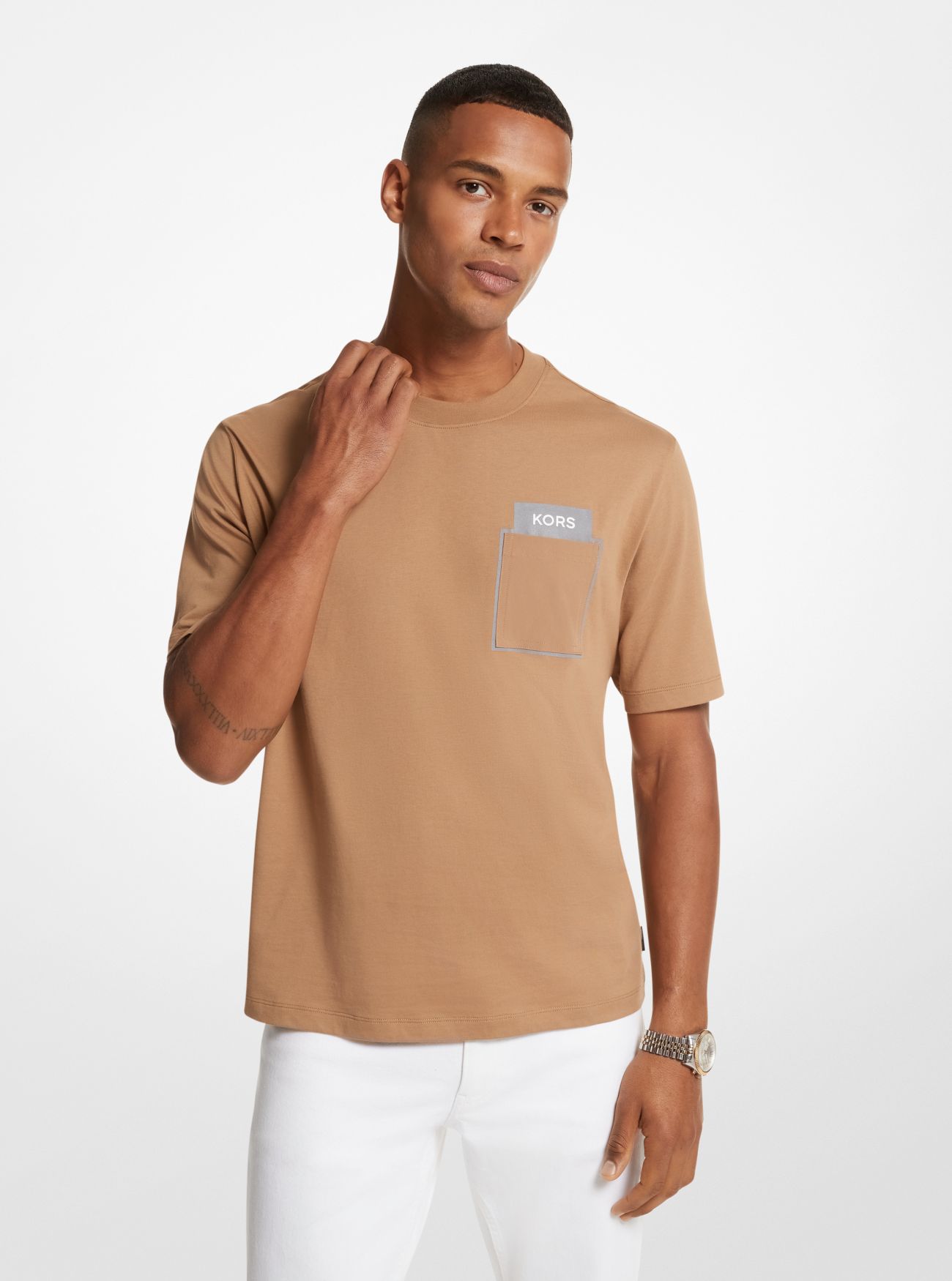 MK Printed Cotton T-Shirt - Brown - Michael Kors