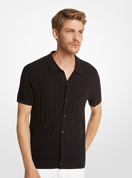 Michael Kors Textured Cotton Blend Shirt In Black