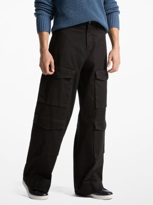 Stretch Cotton Wide-Leg Cargo Pants