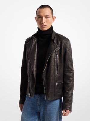 Crocodile Embossed Leather Biker Jacket