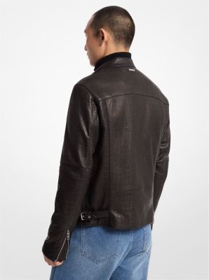 Crocodile Embossed Leather Biker Jacket image number 1