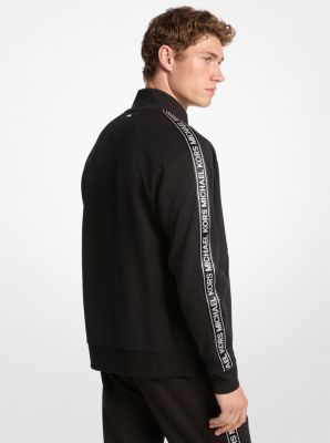 Logo Tape Cotton Blend Zip-Up Jacket in BLACK | Michael Kors
