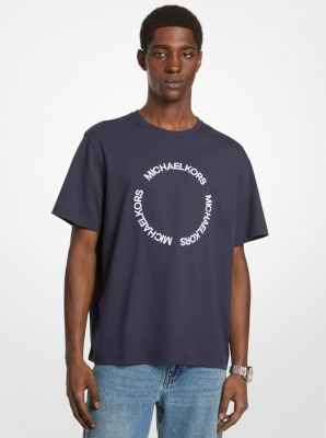 MK T-Shirt Aus Baumwolle Mit Logostickerei - Blau