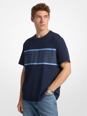 MK Gestreiftes T-Shirt Aus Baumwolle Mit Signature-Logo - Blau