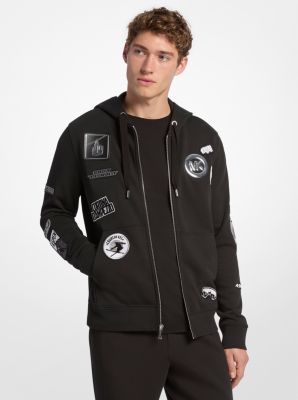 Michael Kors Embellished Cotton Zip-up Hoodie In Black