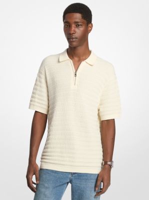 Textured Cotton Zip-Up Polo Shirt