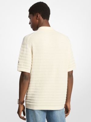 Textured Cotton Zip-Up Polo Shirt