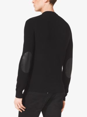 Leather-Trim Wool Sweater in BLACK | Michael Kors
