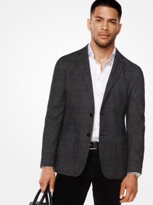 Blazer ajusté en coton et en laine à carreaux Prince de Galles