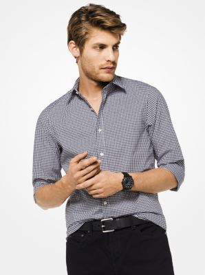 Michael kors men's stretch store gingham check shirt