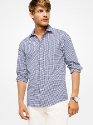 michael kors men's stretch gingham check shirt