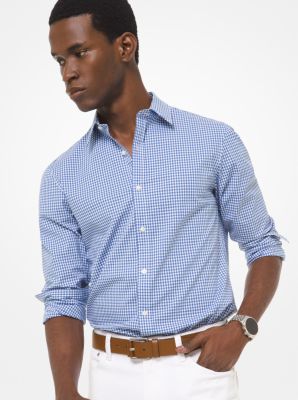 michael kors men's stretch gingham check shirt