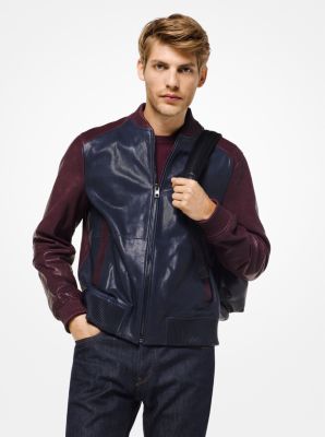 Veste d'aviateur en cuir nappa &agrave; blocs de couleurs