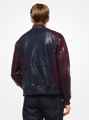 Veste d'aviateur en cuir nappa &agrave; blocs de couleurs