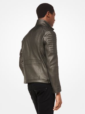 Metallic Pebbled Leather Moto Jacket