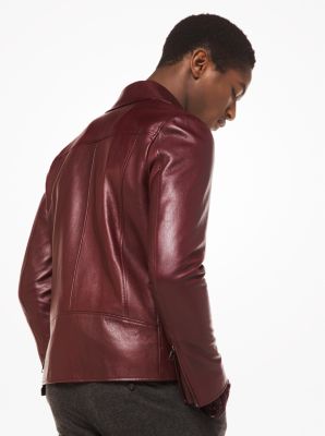 Michael kors burgundy leather on sale jacket