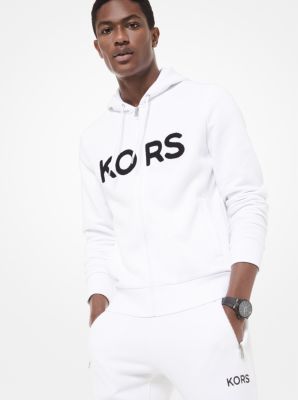 MICHAEL KORS White Black Letter Print shops Cotton Logo Zip Hoody Jacket w/ Pockets M