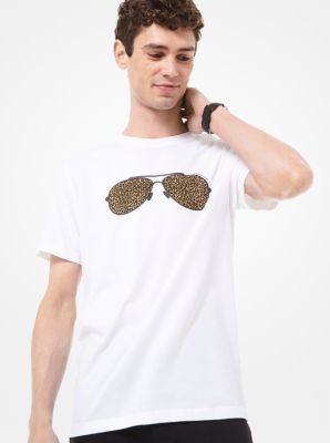 Leopard Aviator-Print Cotton T-Shirt | Michael Kors