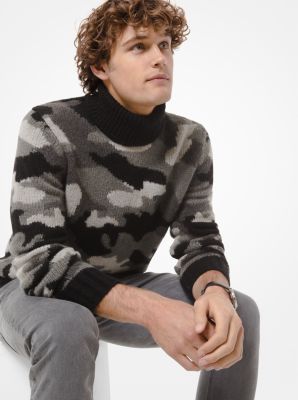 Camouflage Alpaca and Merino Wool Blend Turtleneck Sweater