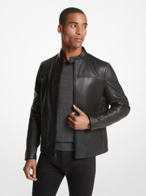 Michael kors men's on sale leather racer jacket