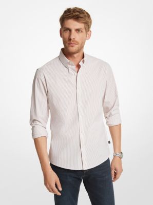 Michael Kors Striped Stretch Cotton Shirt In Natural