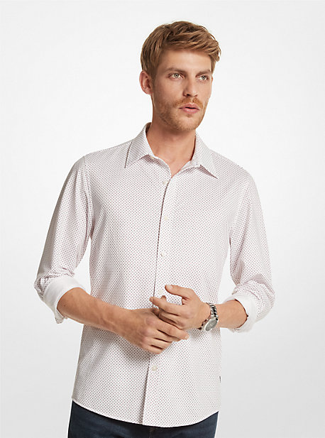 Michael Kors Slim-fit Printed Stretch Shirt In White