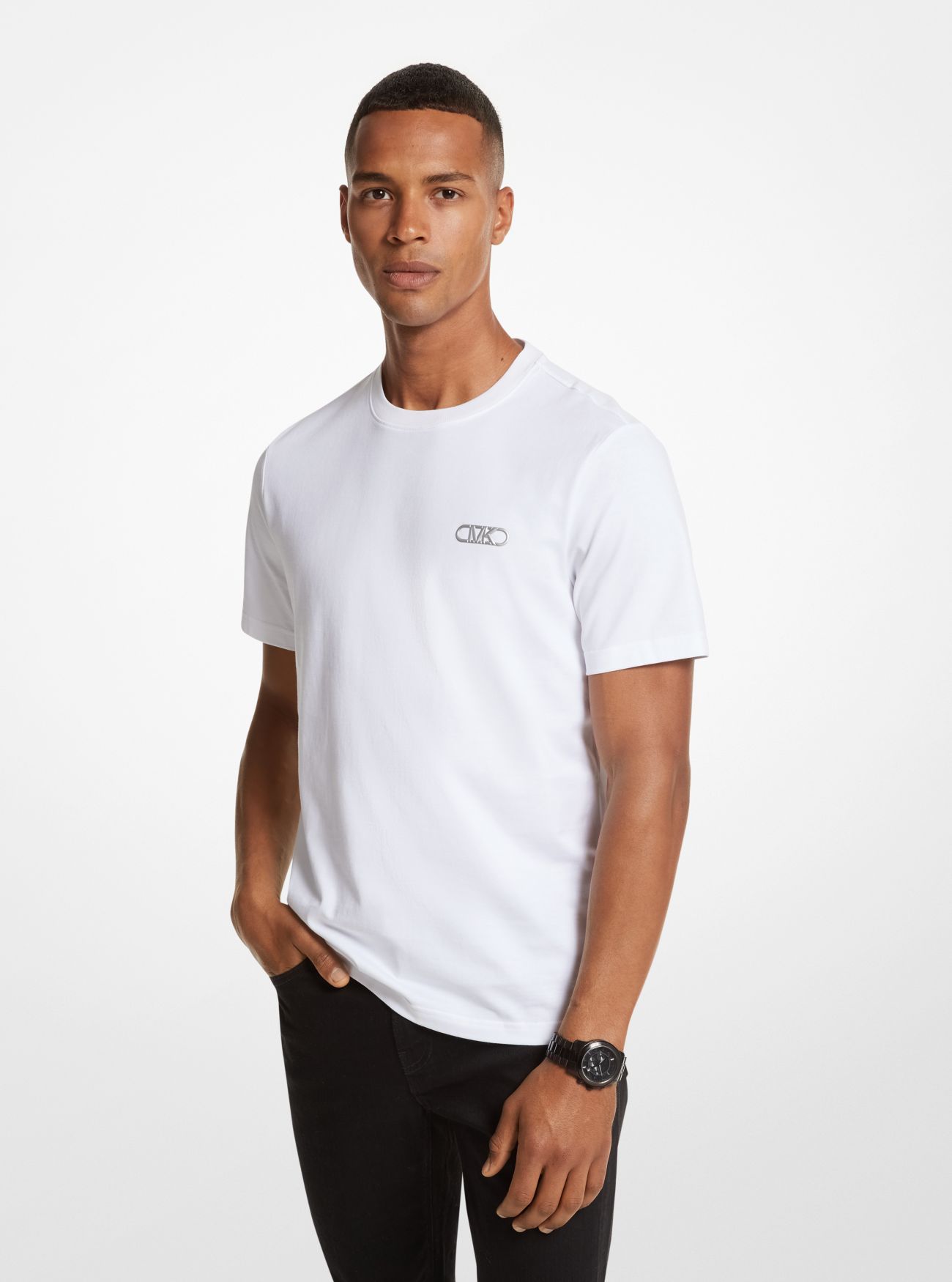 MK Empire Logo Cotton T-Shirt - White - Michael Kors