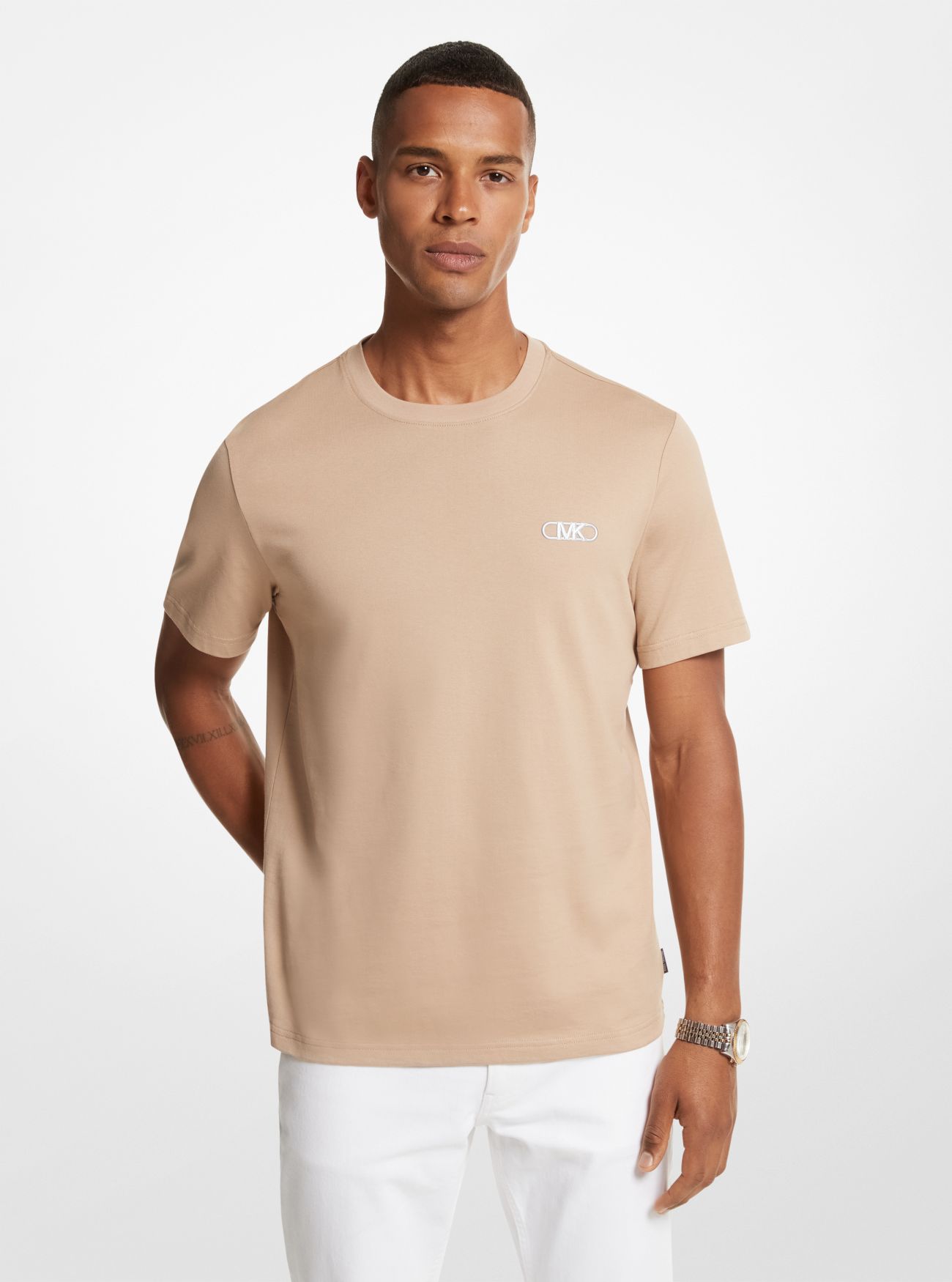 MK Empire Logo Cotton T-Shirt - Natural - Michael Kors